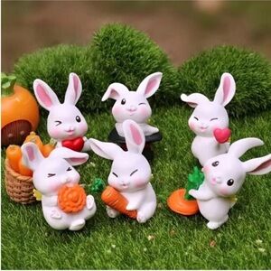 Easter Bunny Decoration 6pcs Mini Rabbit Miniature Bunny Doll House Artsy Gift